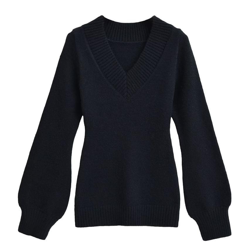 Long-Sleeve V-Neck Plain Sweater product image