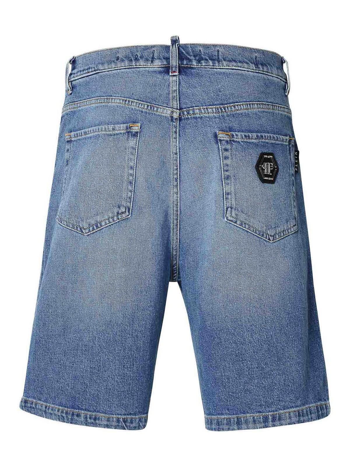 PHILIPP PLEIN 'formantera' Blue Cotton Bermuda Shorts Product Image