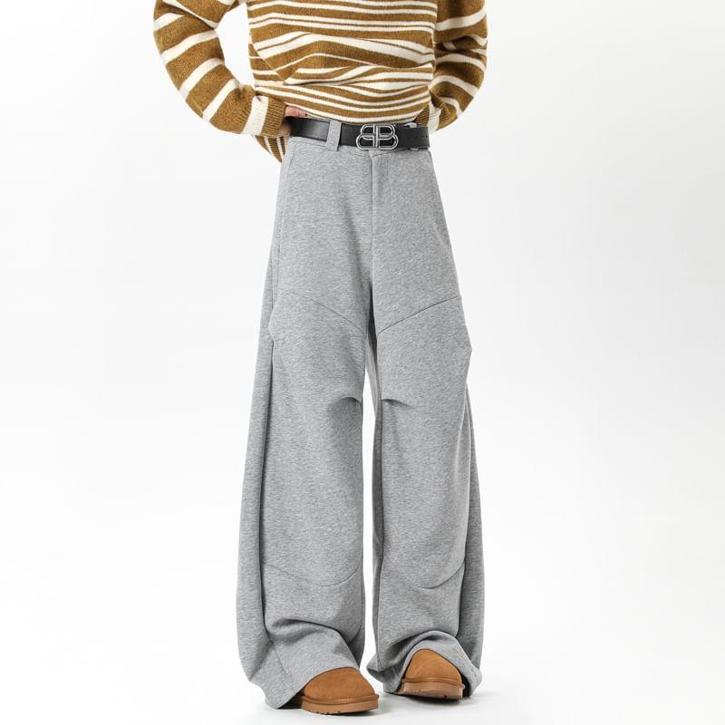 Mid Rise Plain Ruched Wide Leg Sweatpants Product Image