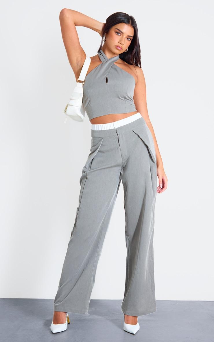 Grey Tailored Boxer Detail Straight Leg Trousers product image