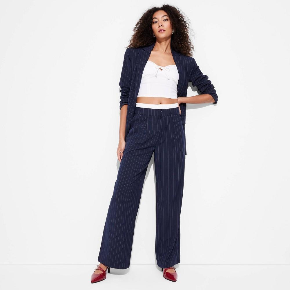 Womens High-Rise Wide Leg Boxer Trousers - Wild Fable Navy Blue Pinstripe XL Product Image