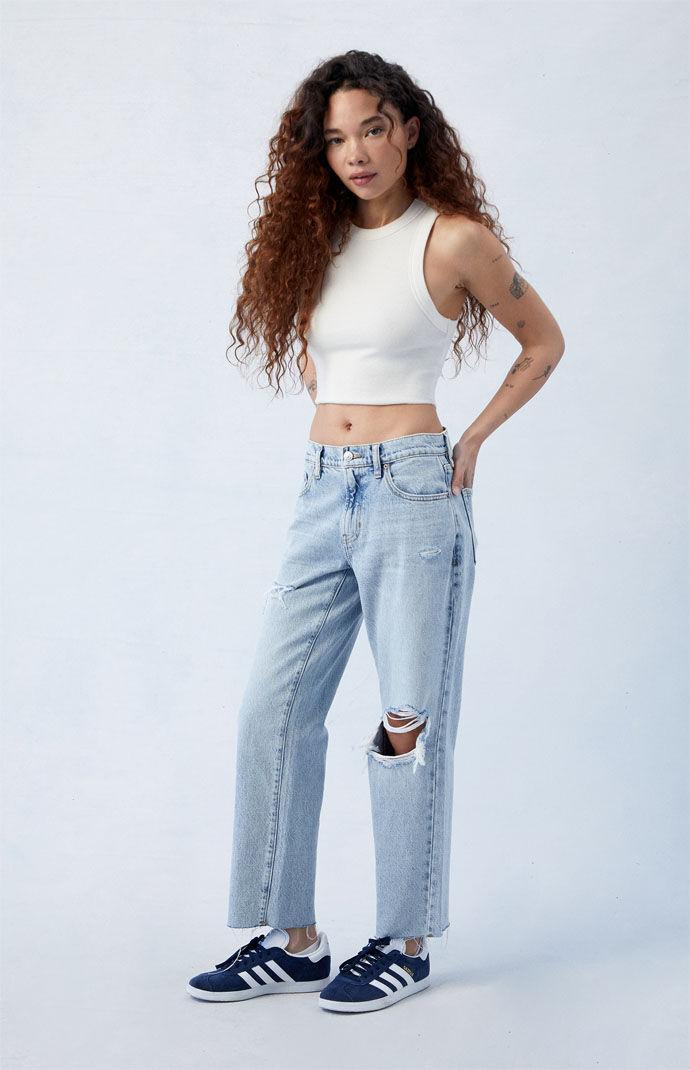 Women's Stretch Light Indigo Ripped '90s Straight Leg Jeans Product Image