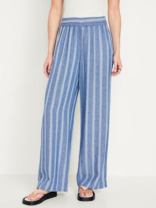 High-Waisted Linen-Blend Wide-Leg Pants Product Image