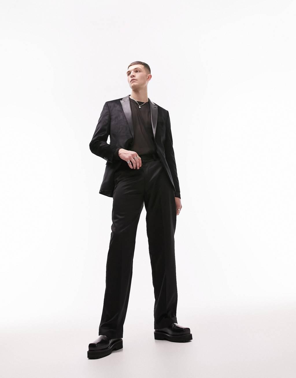 Topman skinny velvet blazer in black Product Image