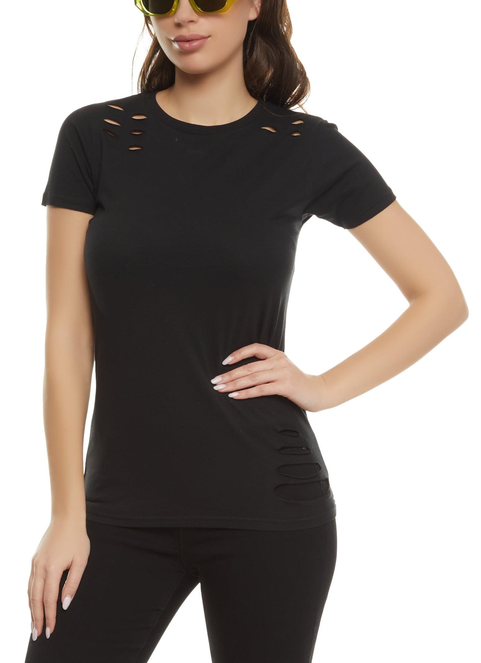 Womens Laser Cut Crew Neck Tee Product Image