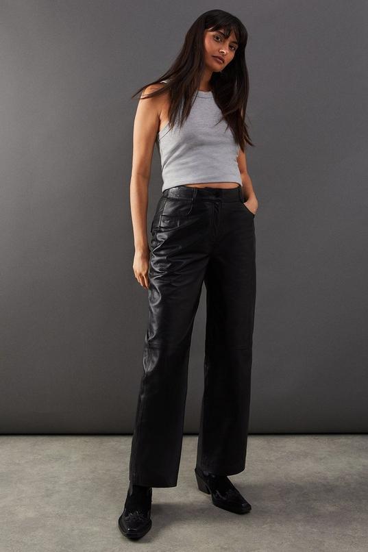 Real Leather Wide Leg Trousers product image