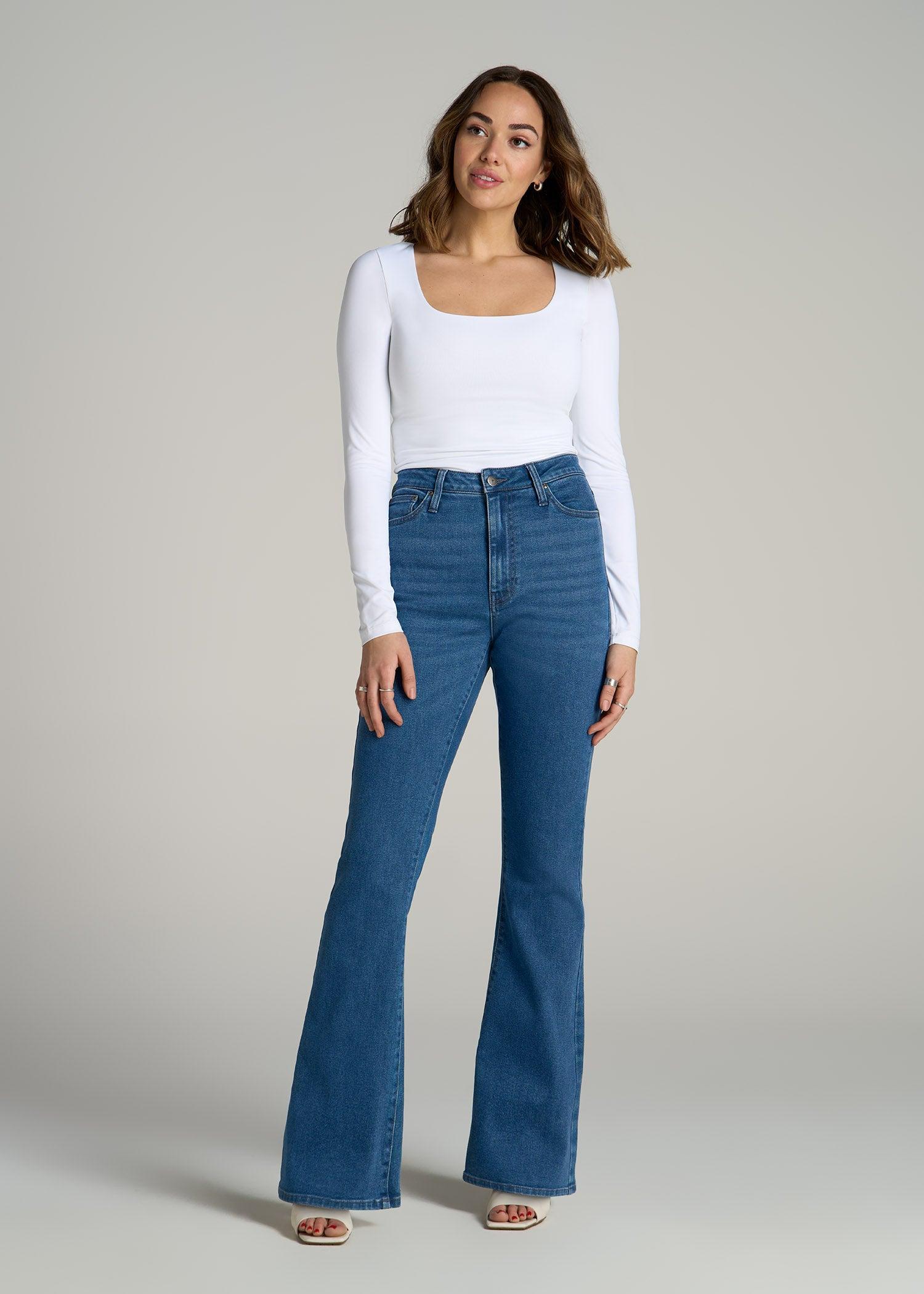 Chloe High Rise Flare Jeans for Tall Women in Washed Medium Indigo Product Image