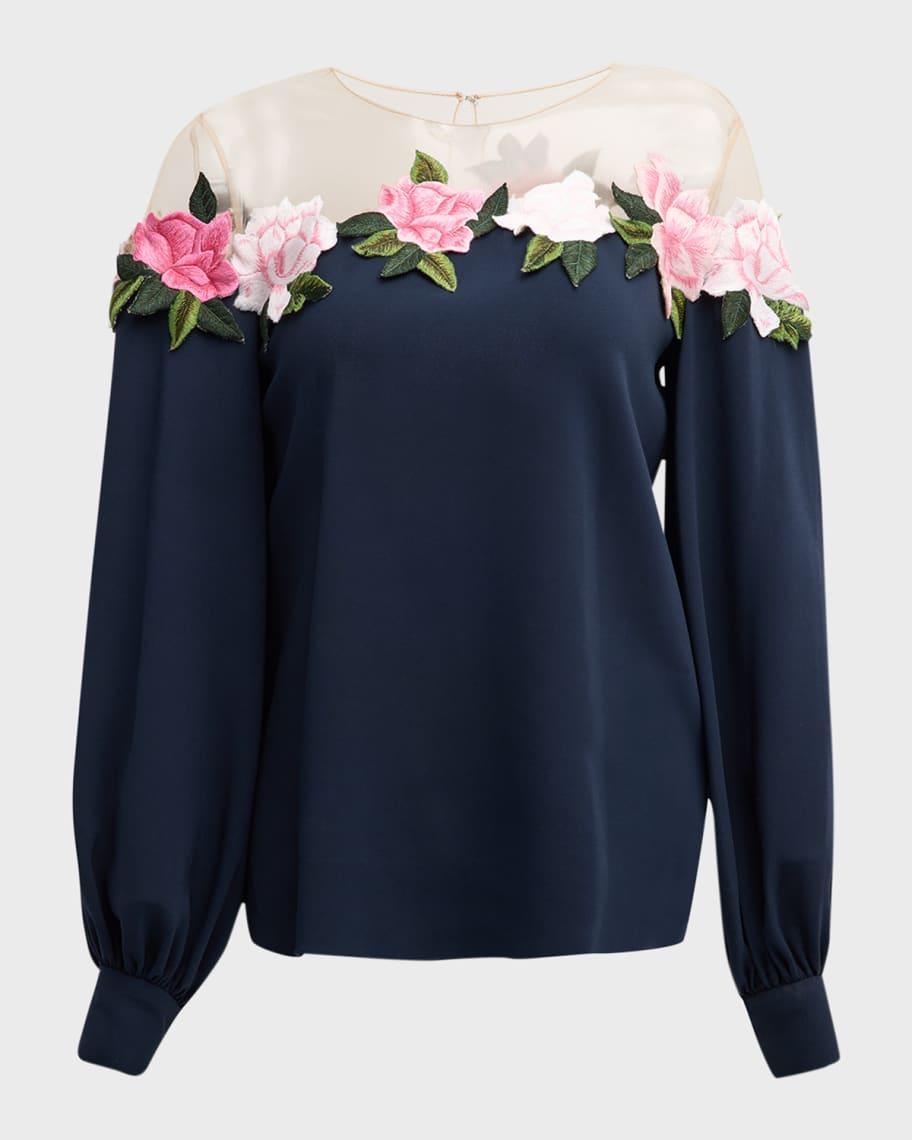 Gardenia Embroidered Illusion Blouse Product Image