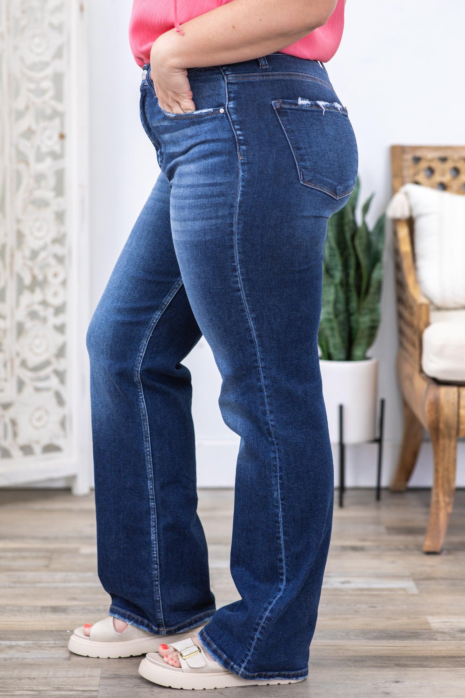 Risen Dark Wash High Rise Straight Jeans Product Image