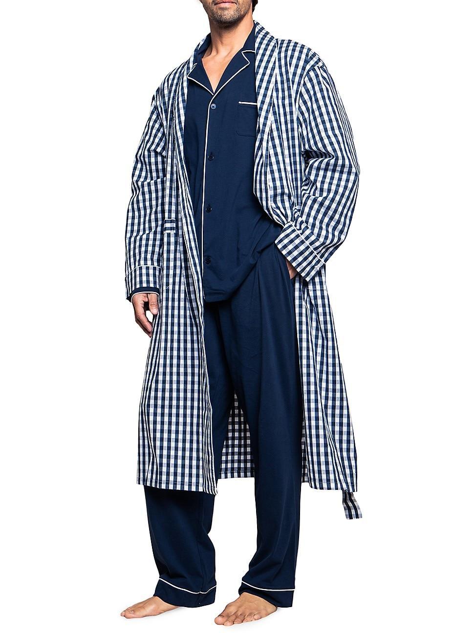 Petite Plume Mens Gingham Cotton Twill Robe Product Image