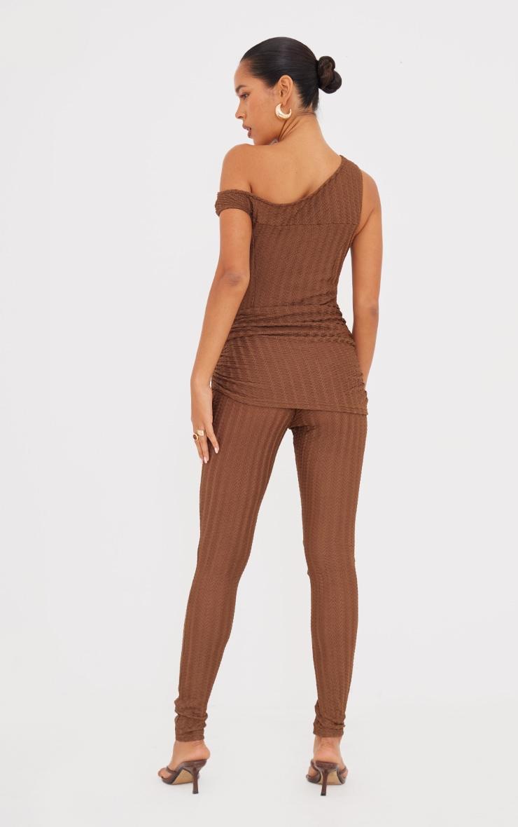 Chocolate Textured Asymmetric Corset Detail Jumpsuit Product Image