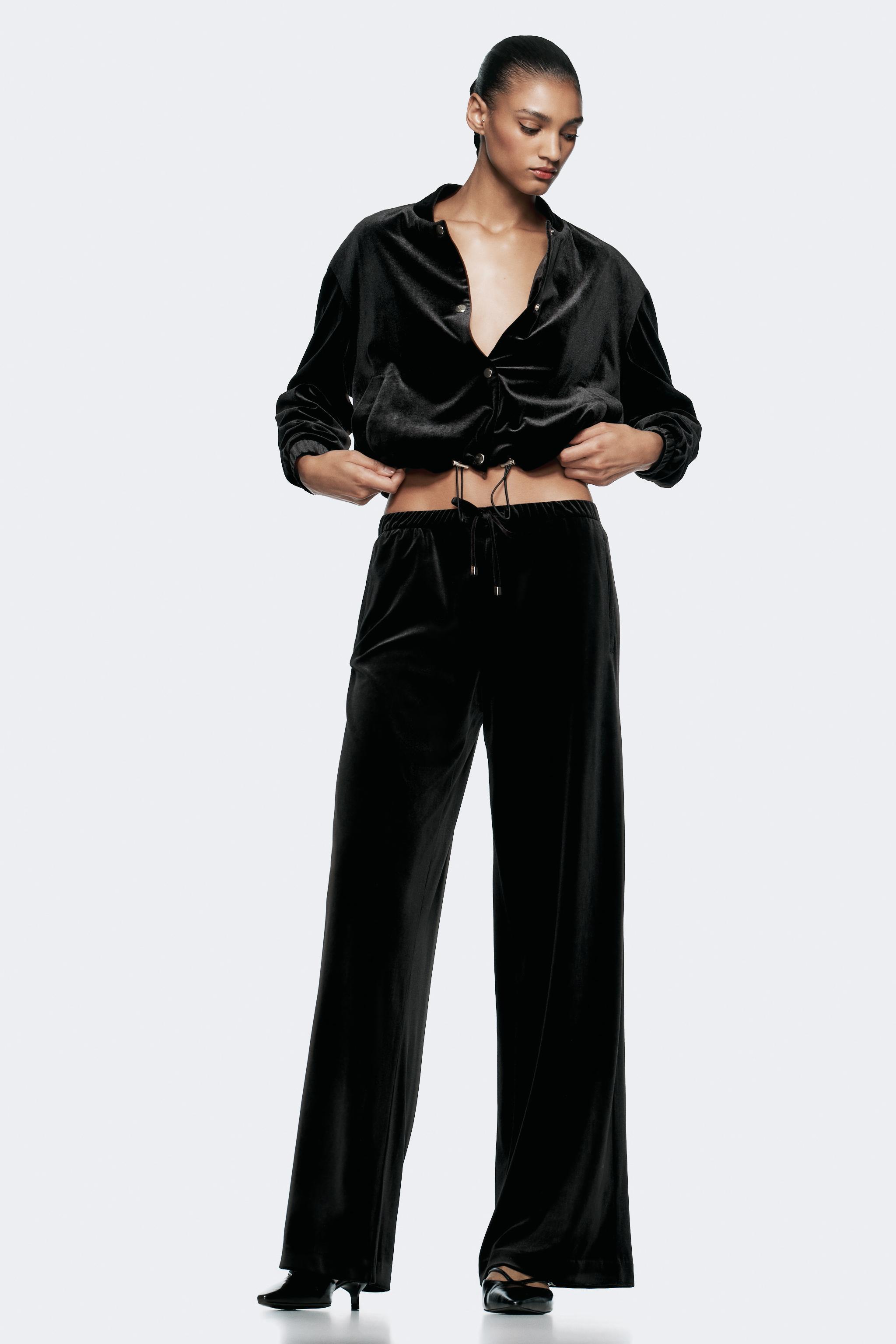 WIDE LEG VELVET PANTS Product Image