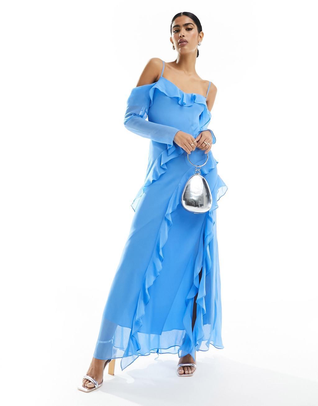 Ever New long sleeve sheer ruffle maxi dress Product Image