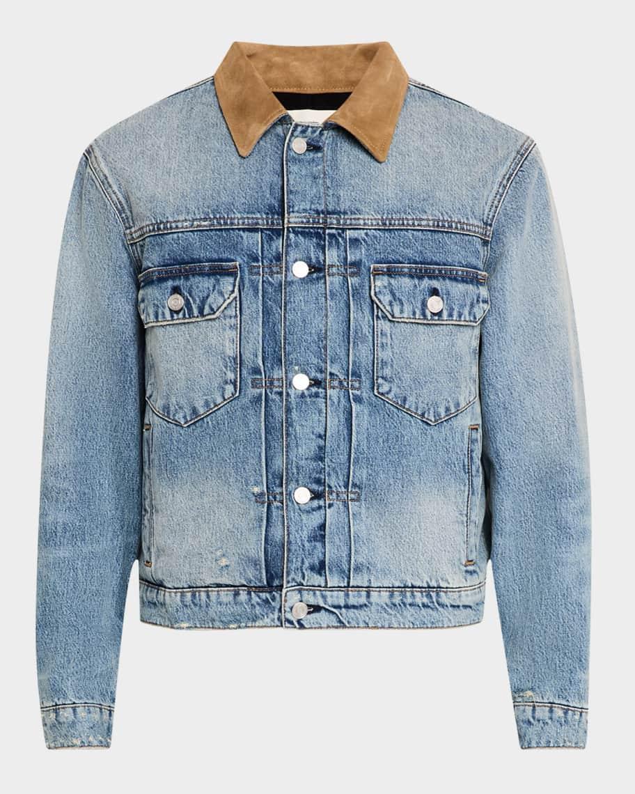 Mens Denim Jacket with Suede Collar Product Image