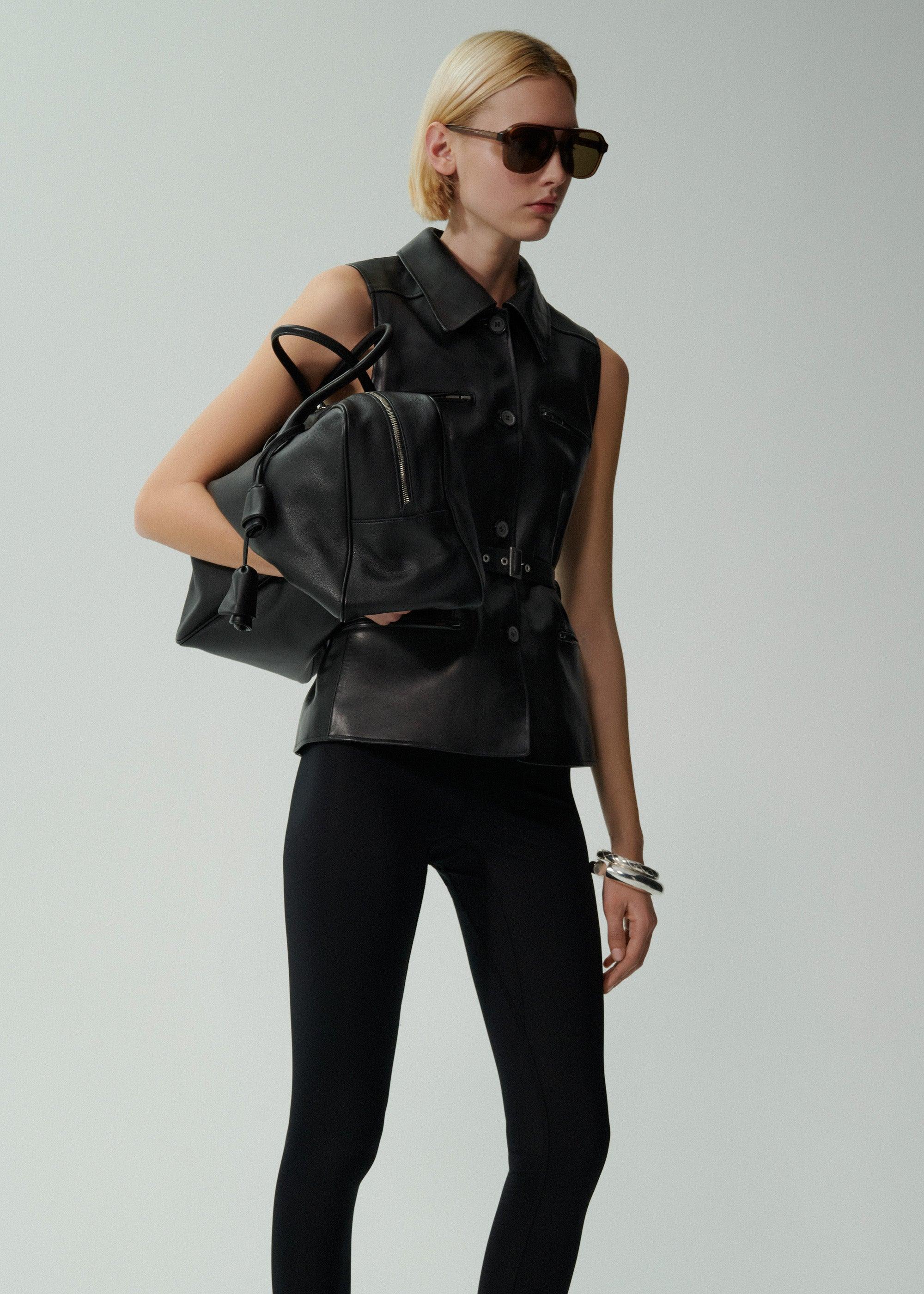 Sleeveless belted leather vest Product Image