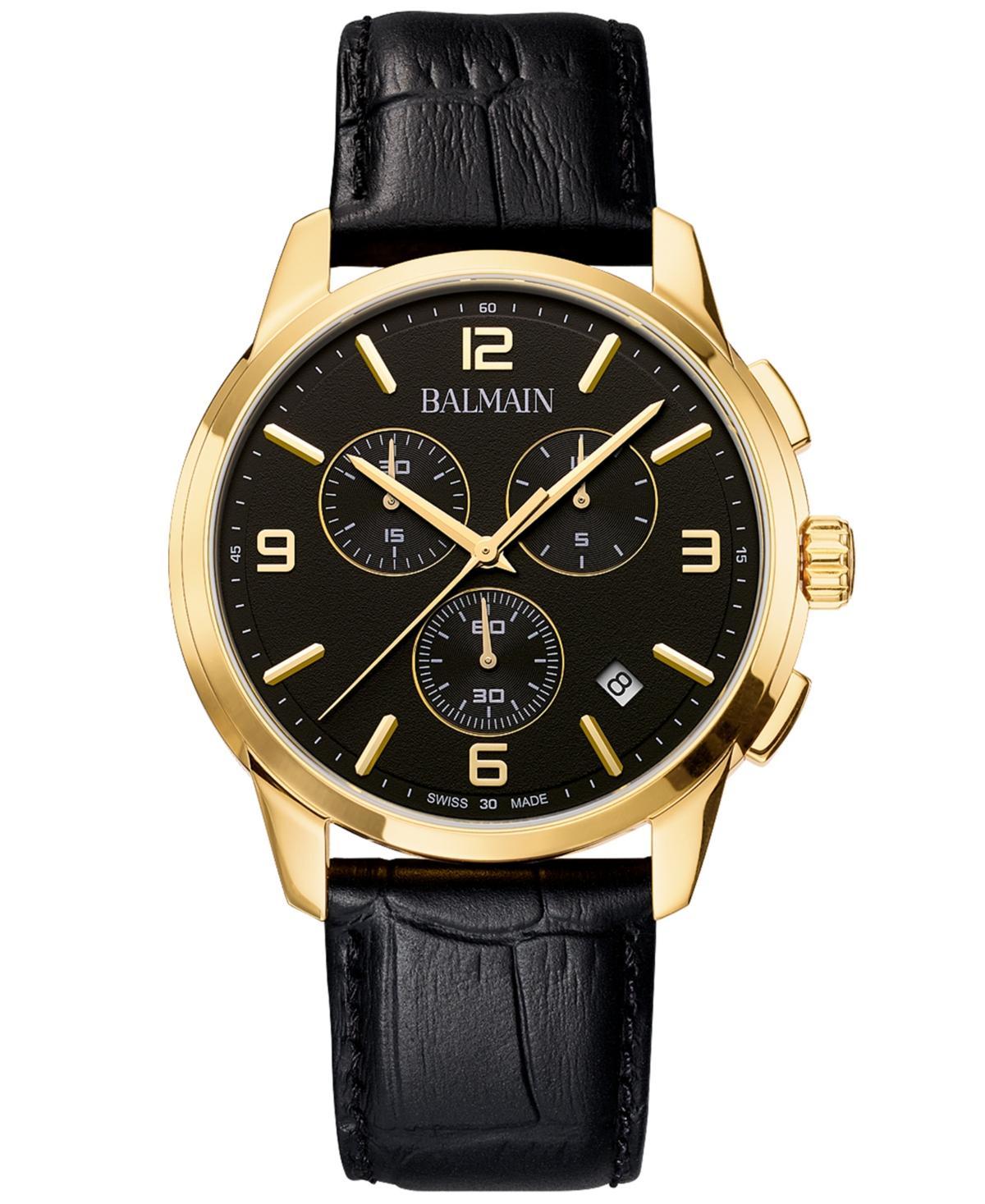 Balmain Mens Swiss Chronograph Madrigal Black Leather Strap Watch 42mm Product Image