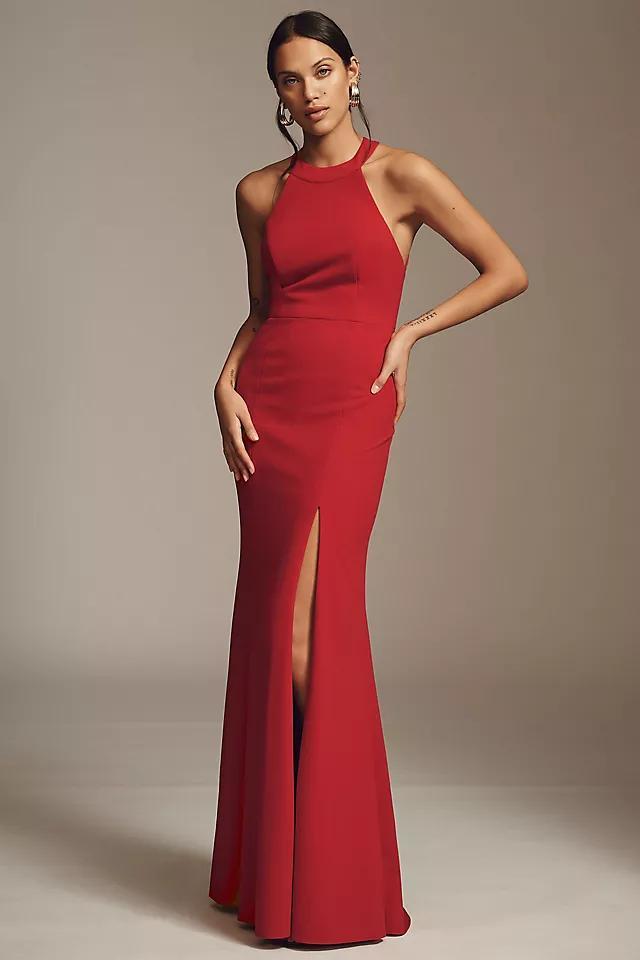 BHLDN Juliana High-Neck Side-Slit Stretch Crepe Maxi Dress Product Image