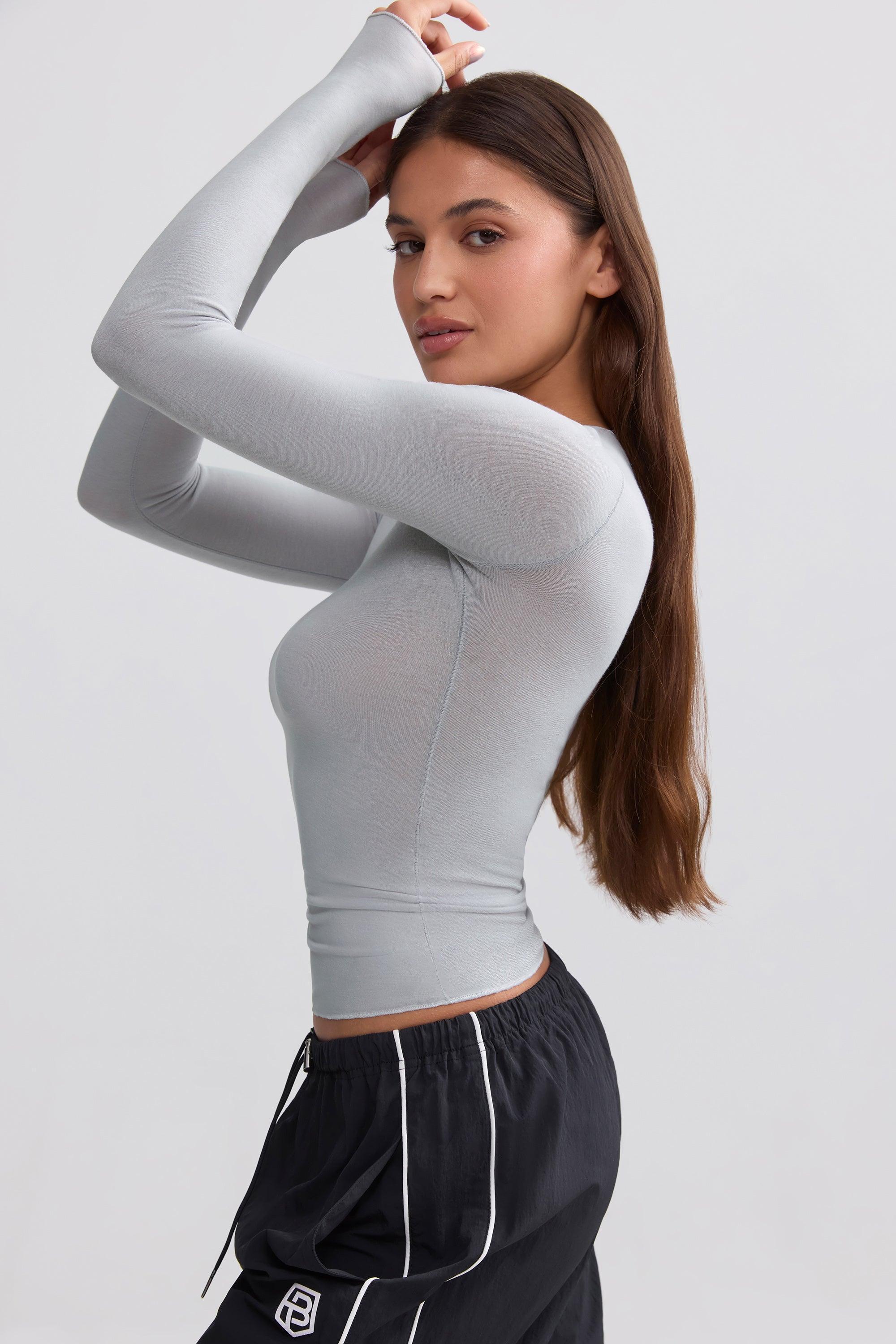 Sheer Long-Sleeve Top in Ice Grey Product Image