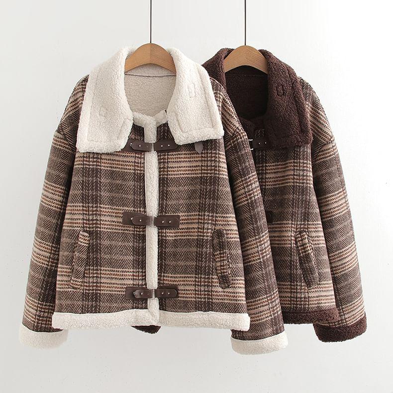 Collared Plaid Buckled Coat Product Image