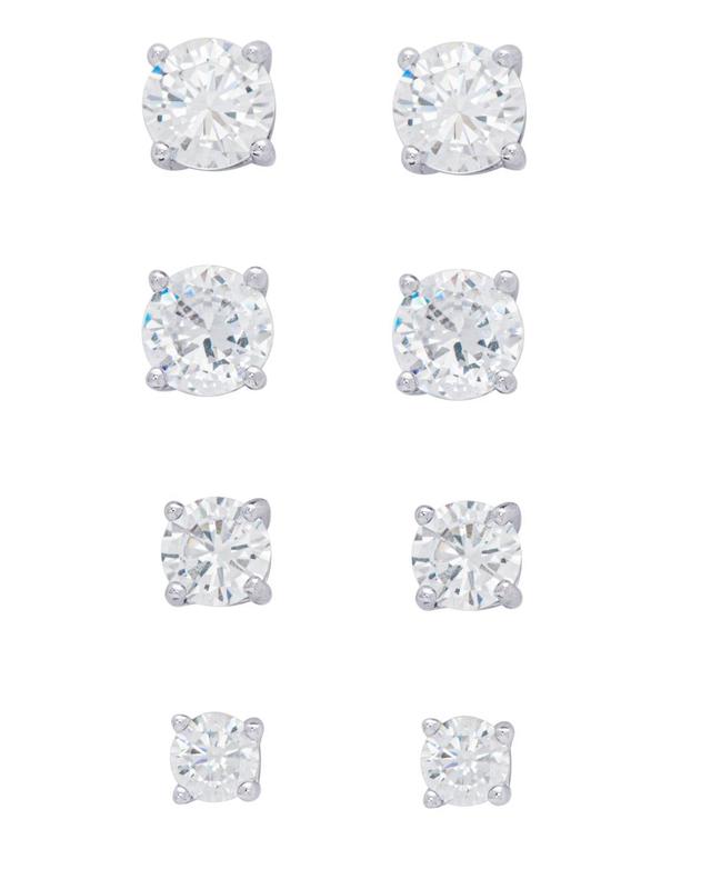 Womens Fine Silver Plated Round Cubic Zirconia Stud Earrings Set, 8 Pieces Product Image