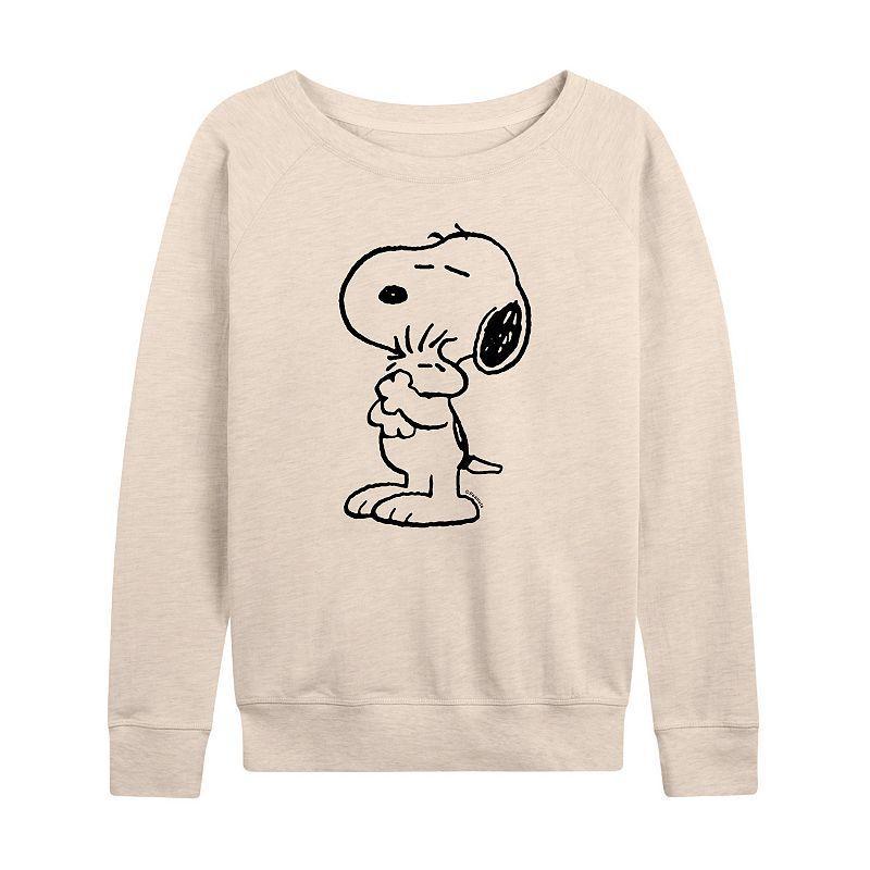 Womens Peanuts Snoopy Loves Woodstock Slouchy Graphic Sweatshirt Beig/Green Product Image