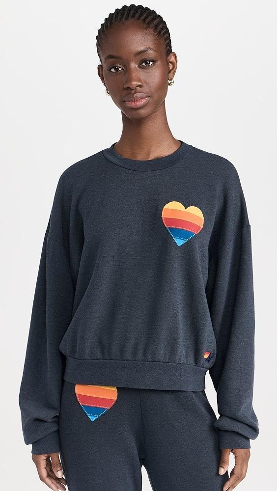 Aviator Nation Rainbow Heart Stitch Relaxed Crew Sweatshirt | Shopbop Product Image