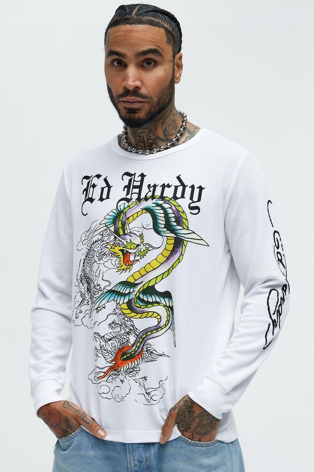 Ed Hardy Dragon Thermal Long Sleeve Tee - White Product Image