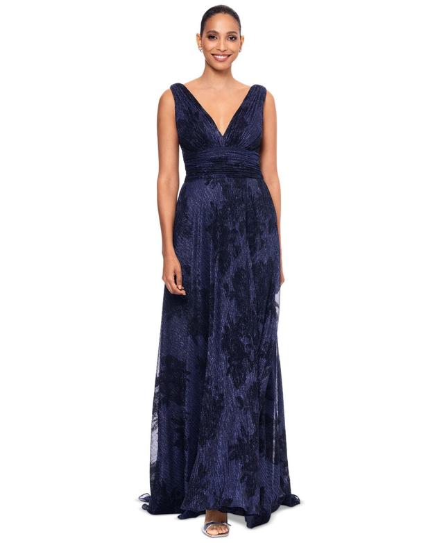 Betsy & Adam Womens Metallic Crinkled Gown - Navy Product Image