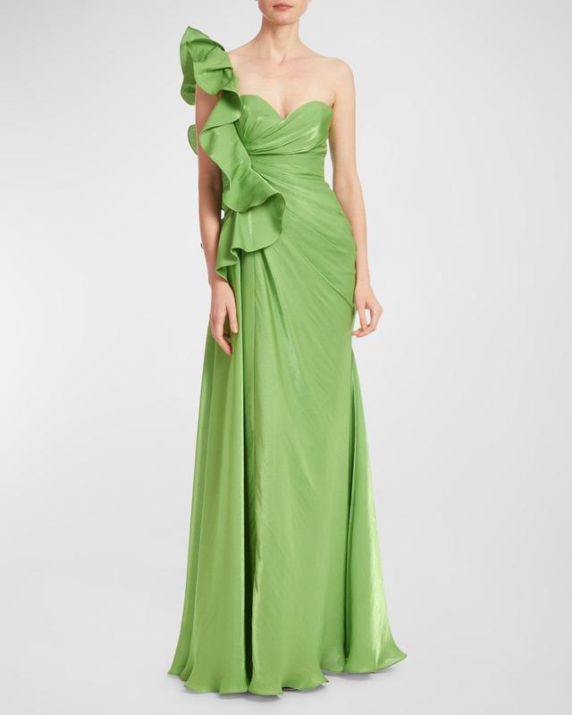 Womens One-Shoulder Pleated Leaf Gown Product Image