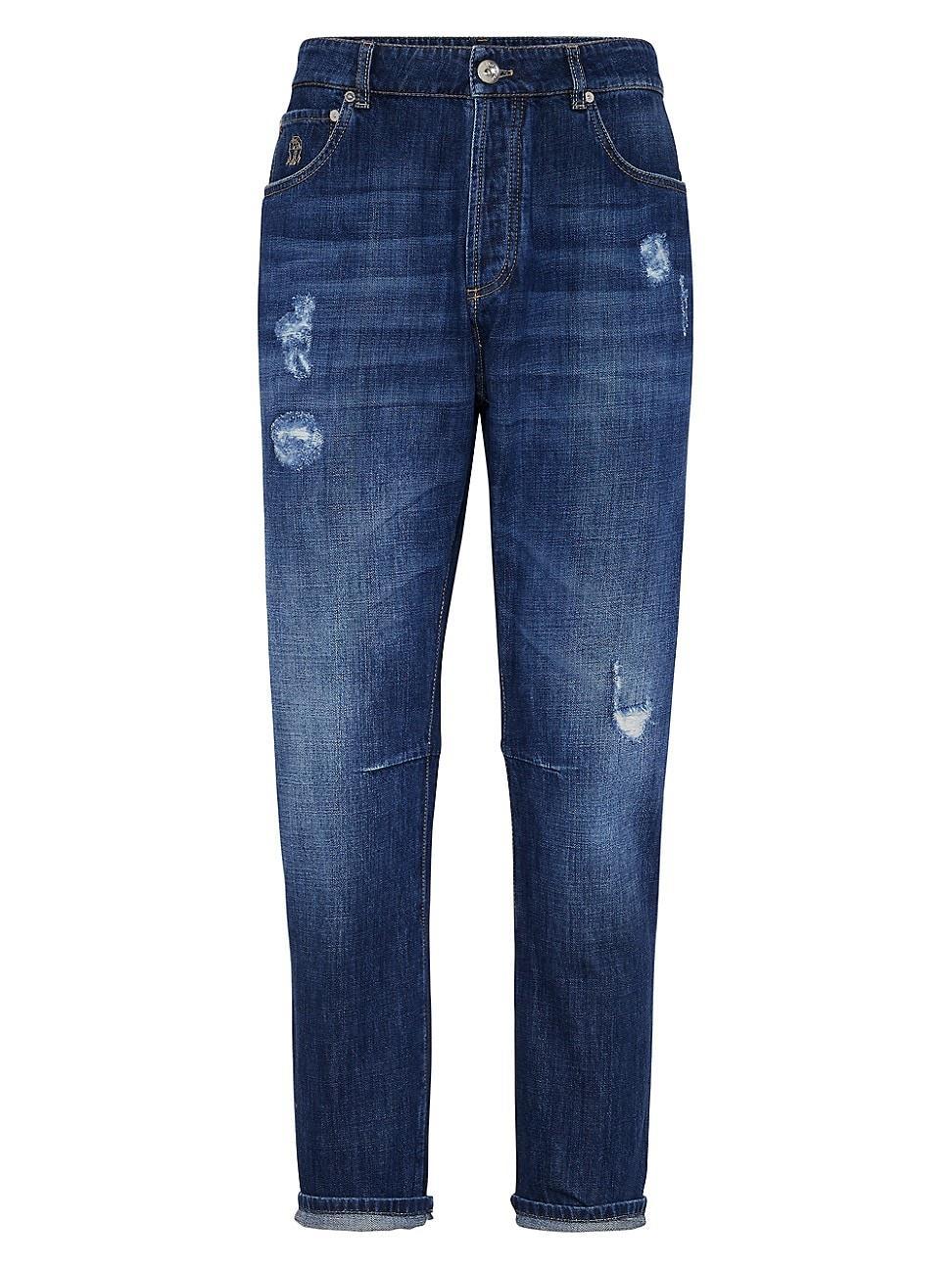 Mens Leisure Fit Five Pocket Jeans with Rips Product Image