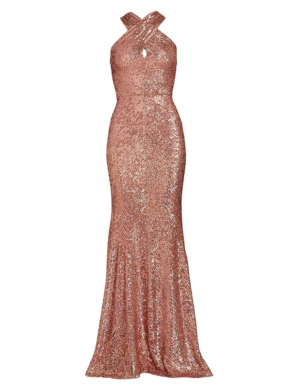 Womens Sequined Halterneck Gown Product Image