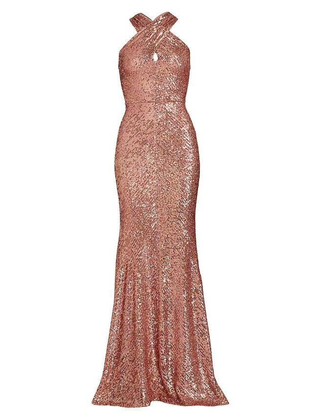 Womens Sequined Halterneck Gown Product Image