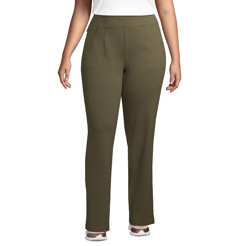 Plus Size Lands End Active Straight-Leg Pants, Womens Green Moss Product Image