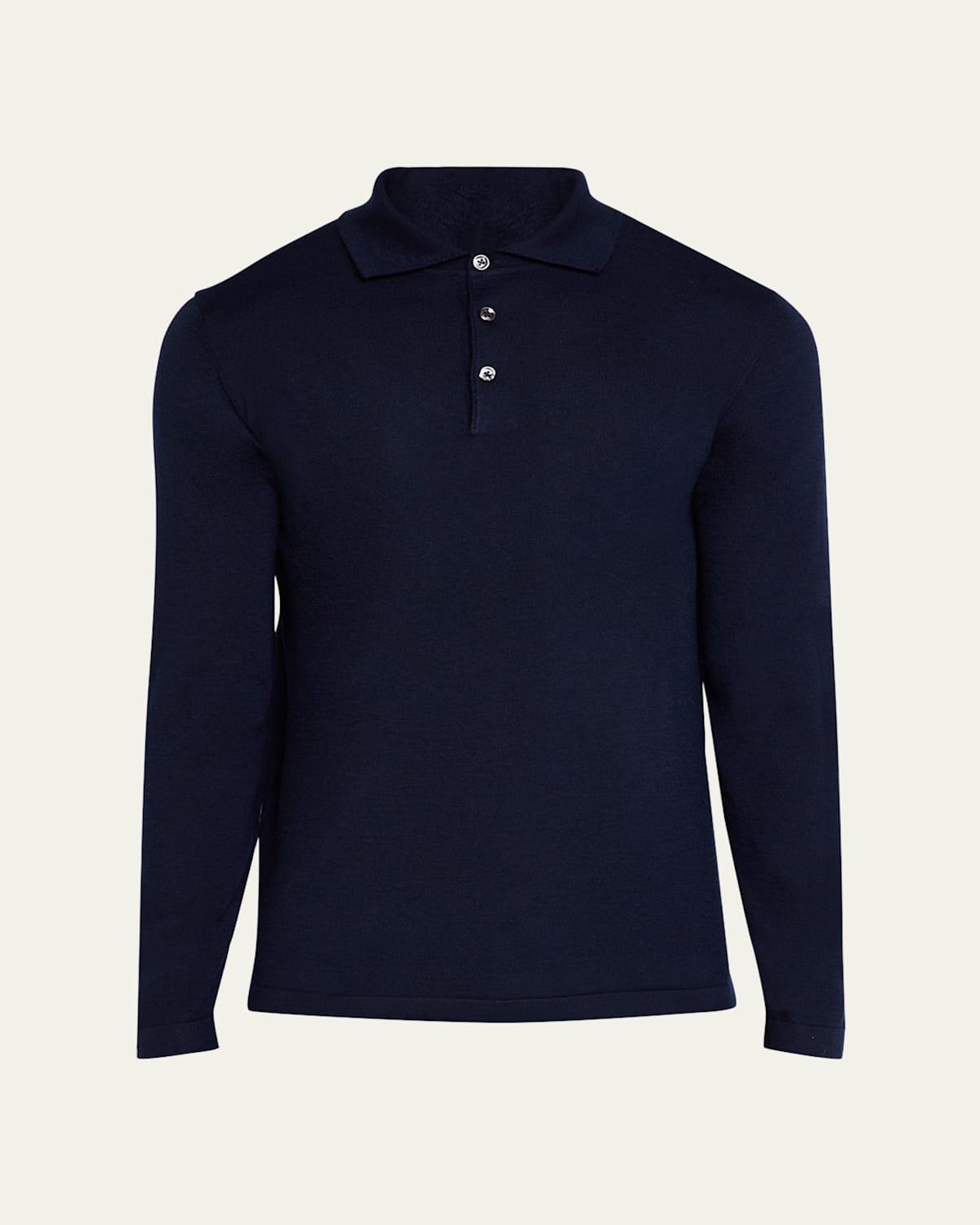 Mens Cashmere Long-Sleeve Polo Sweater Product Image