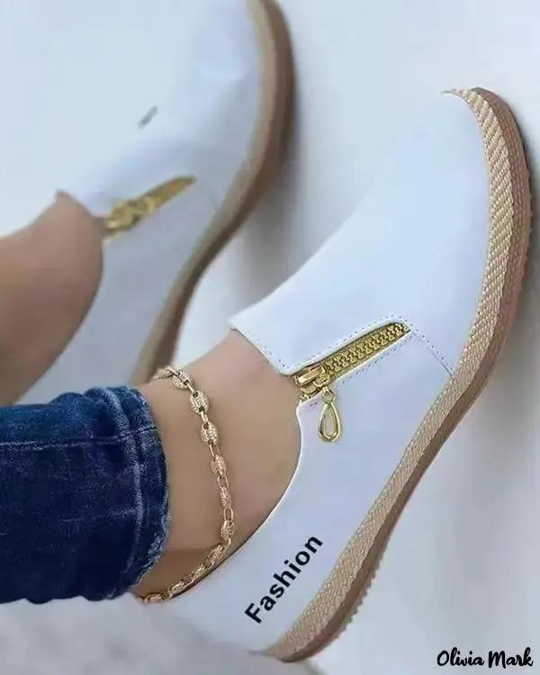 Olivia Mark – Side Zip Letter Pattern Sneakers Product Image