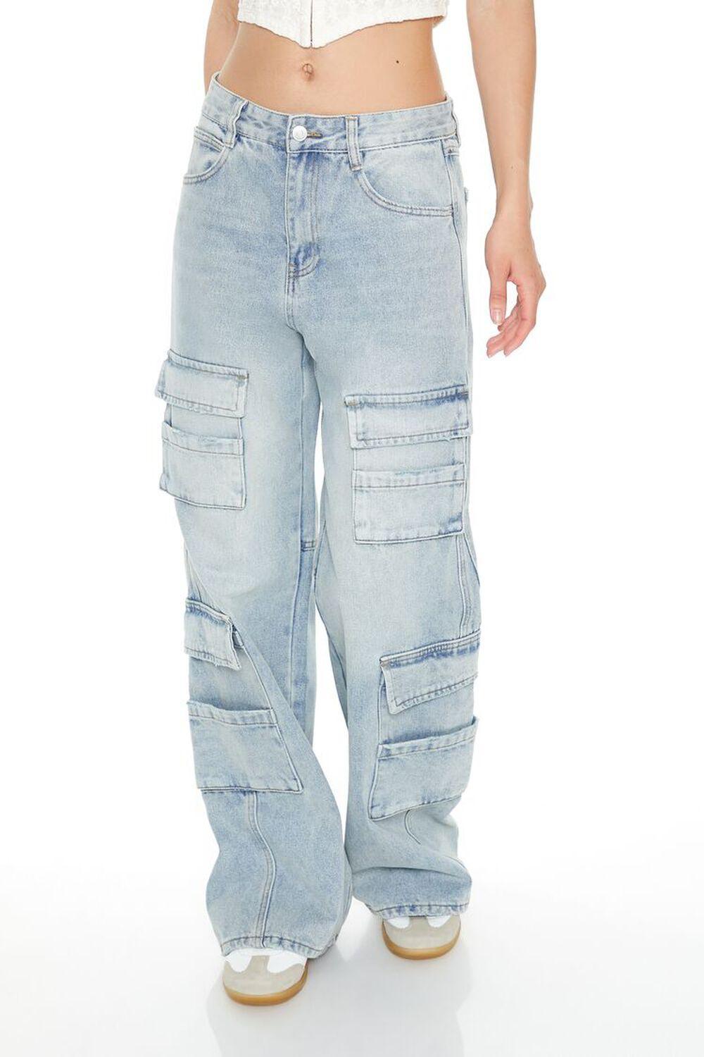 Wide-Leg Cargo Jeans | Forever 21 Product Image