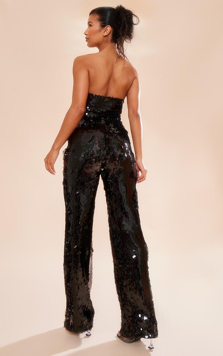 Black Sequin Bandeau Wide Leg Jumpsuit Product Image