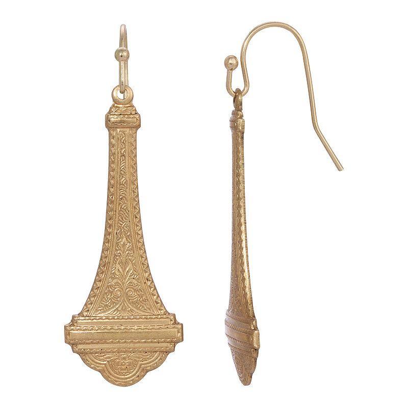 1928 Gold Tone Etched Tower Drop Earrings, Womens, Yellow Product Image