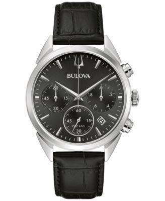 Bulova Mens Chronograph High Precision Black Leather Strap Watch 42mm Product Image