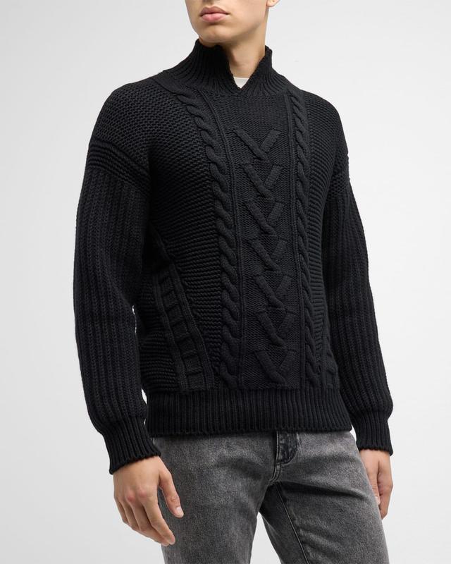 ZEGNA Cable Stitch Split Turtleneck Cashmere Sweater Product Image