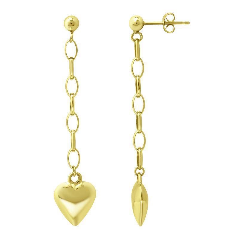 Aleure Precioso Puffy Heart on Chain Drop Earrings, Womens, Gold Tone Product Image