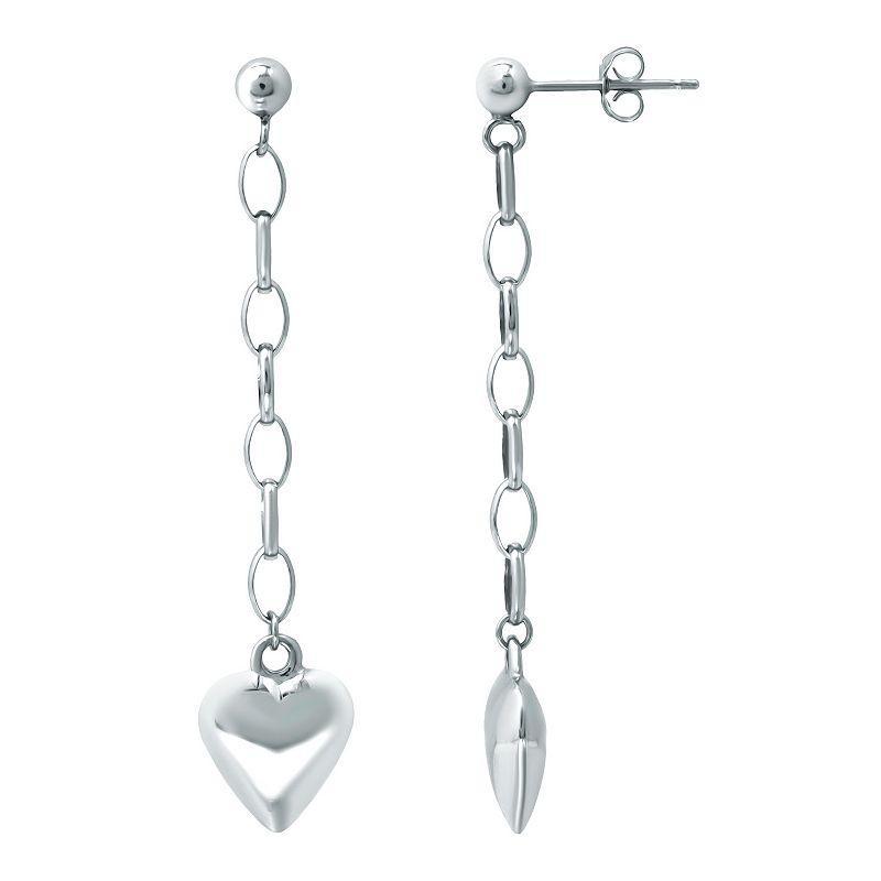 Aleure Precioso Puffy Heart on Chain Drop Earrings, Womens, Silver Tone Product Image