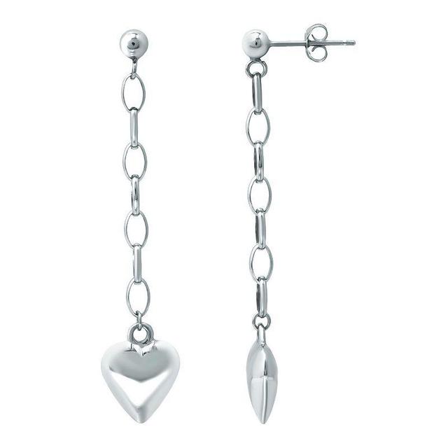 Aleure Precioso Puffy Heart on Chain Drop Earrings, Womens, Silver Product Image