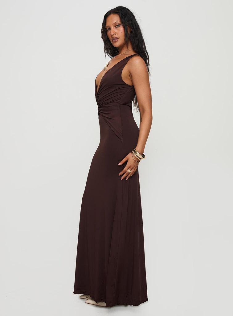 Frederica Plunge Maxi Dress Chocolate Product Image