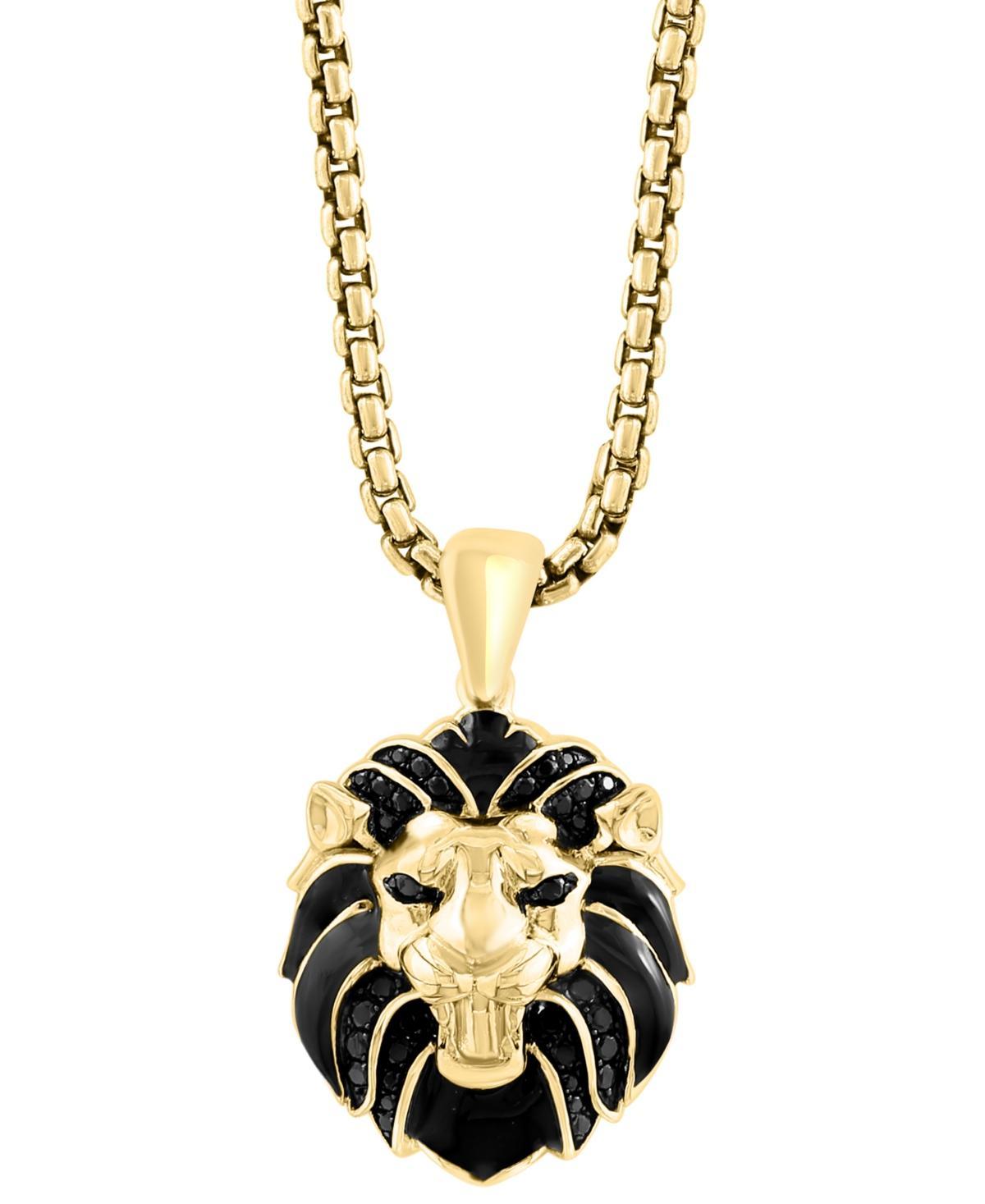 Effy Mens Black Spinel Lion 22 Pendant Necklace (3/8 ct. t.w.) in 14k Gold-Plated Sterling Silver Product Image