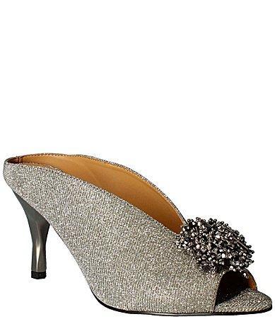 J. Renee Emilia Dance Glitter Fabric Ornament Detail Peep Toe Mules Product Image