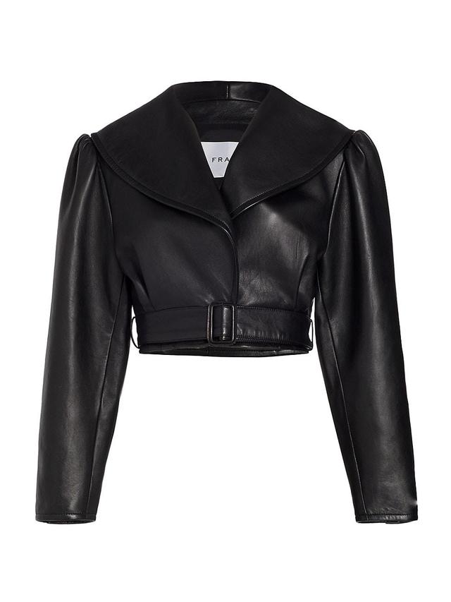 Womens Crop Belted Leather Jacket Product Image