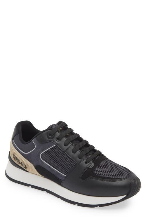 VERSACE Mixed Media Sneaker In Black Product Image