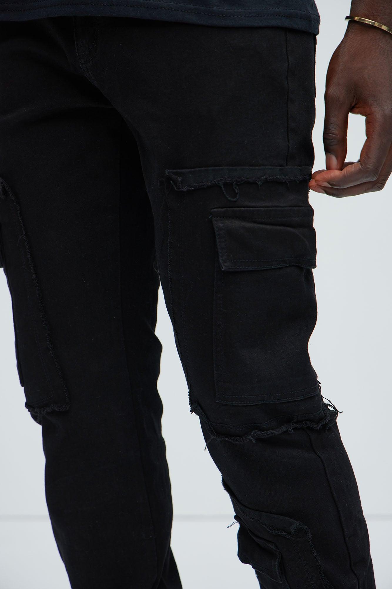 Be That Frayed Cargo Straight Jeans - Black Product Image