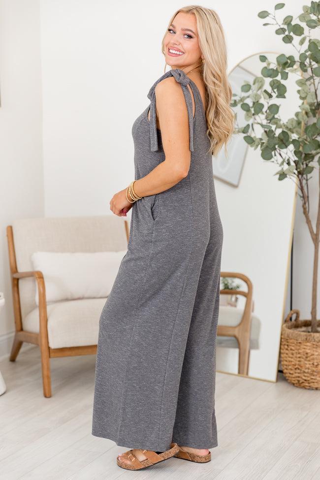 Sweetest Rush Grey Tie Shoulder Jumpsuit Product Image